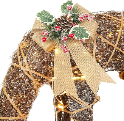 Alpine Corporation 29" Tall Natural Twig Wrapped Rattan Grazing Deer with Warm White LED Lights, Indoor/Outdoor Rustic Holiday Decoration, Brown