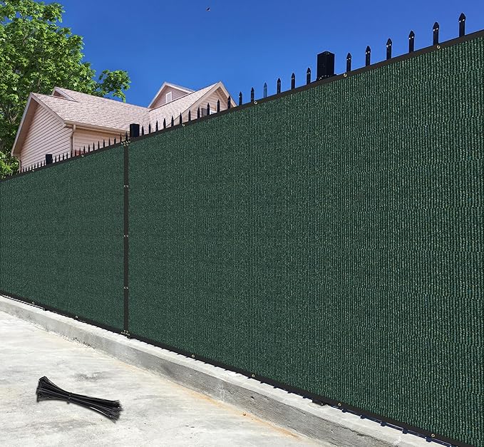4' x 50' Green Privacy Fence Screen Net Fencing 90% Privacy Blockage Windscreen Mesh Shade Cover with Copper Grommet for Patio Backyard Garden Swimming Pool, Zip Ties Included