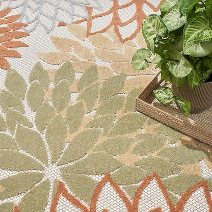 Nourison Home Aloha 63x63 Outdoor Polypropylene Fabric Rug in Ivory/Multi-Color