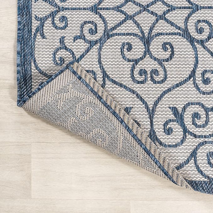 JONATHAN Y Vintage Filigree Indoor Outdoor Runner Rug 2X10 Blue/Cream, Madrid Textured Weave for Backyard, Patio, Porch, Easy-Cleaning, High Traffic, Pet-Friendly, Non-Shedding (SMB107F-210)