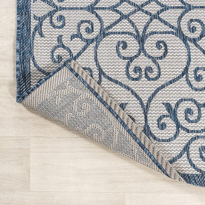 JONATHAN Y Vintage Filigree Indoor Outdoor Runner Rug 2X10 Blue/Cream, Madrid Textured Weave for Backyard, Patio, Porch, Easy-Cleaning, High Traffic, Pet-Friendly, Non-Shedding (SMB107F-210)