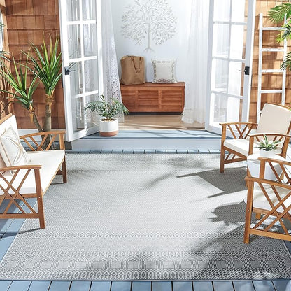 SAFAVIEH Washable Rug Outdoor Courtyard Collection - 4' Square, Brown & Grey, Non-Shedding & Easy Cleaning, Ideal for Patio, Backyard, Mudroom (CY6235-07812)