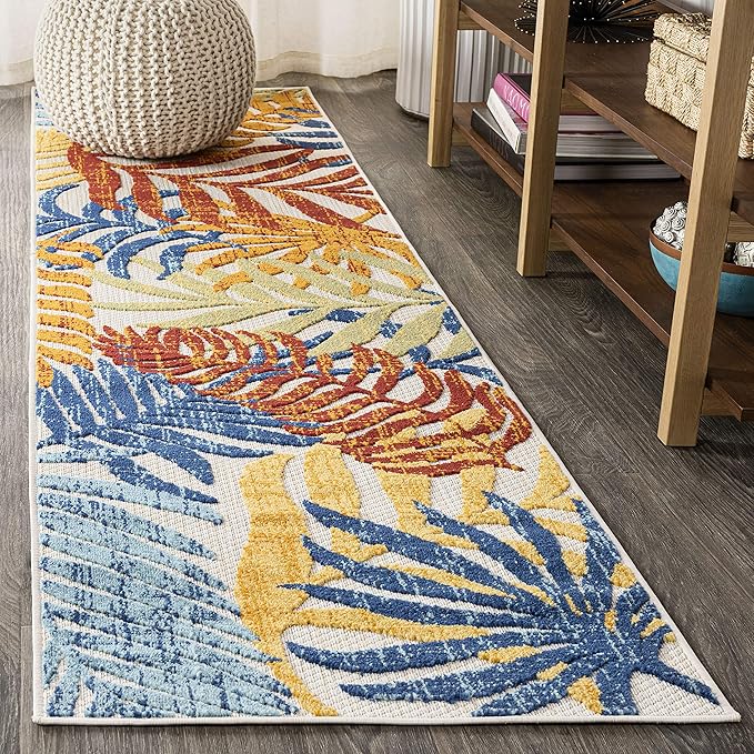 JONATHAN Y Tropics Palm Leaves Indoor Outdoor Runner Rug 2X8 Cream/Orange, Boho for Backyard, Patio, Porch, Easy-Cleaning, High Traffic, Pet-Friendly, Non-Shedding (AMC100B-28)