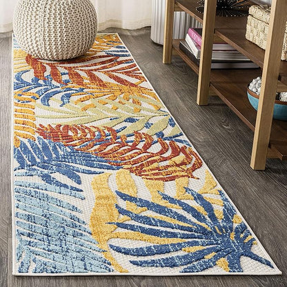 JONATHAN Y Tropics Palm Leaves Indoor Outdoor Runner Rug 2X8 Cream/Orange, Boho for Backyard, Patio, Porch, Easy-Cleaning, High Traffic, Pet-Friendly, Non-Shedding (AMC100B-28)