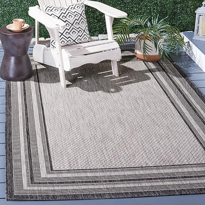 SAFAVIEH Washable Rug Outdoor Courtyard Collection - 9' Square, Light Grey & Black, Non-Shedding & Easy Cleaning, Ideal for Patio, Backyard, Mudroom (CY8475-37612)