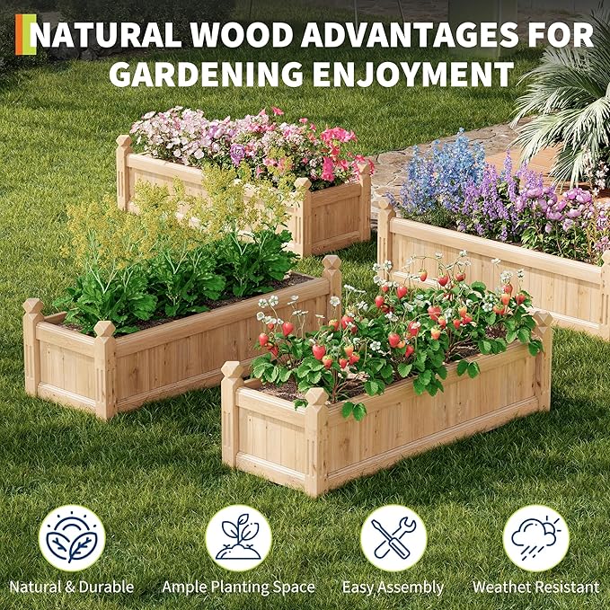 Large Wooden Raised Garden Bed 43.5" l x 16" w x 14" h, Outdoor Rectangular Planter Box for Vegetables, Flowers, Herbs, Yard, Patio, Backyard & Greenhouse, Elevated Horticulture Wood Garden Planter