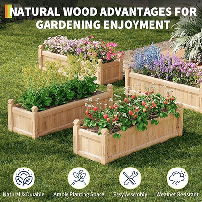 Large Wooden Raised Garden Bed 43.5" l x 16" w x 14" h, Outdoor Rectangular Planter Box for Vegetables, Flowers, Herbs, Yard, Patio, Backyard & Greenhouse, Elevated Horticulture Wood Garden Planter