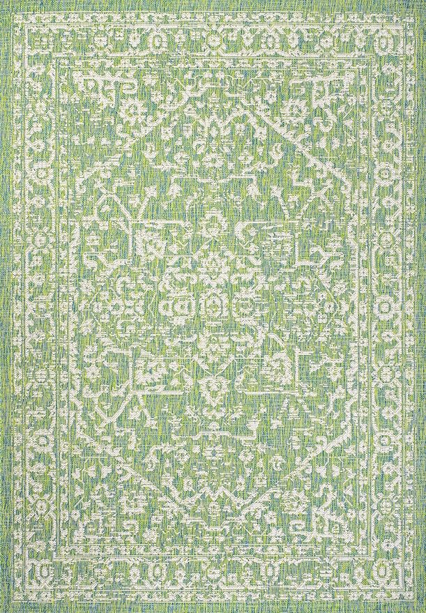 JONATHAN Y Boho Medallion Indoor Outdoor Area Rug 5X8 Cream/Green, Malta Textured Weave for Backyard, Patio, Porch, Easy-Cleaning, High Traffic, Pet-Friendly, Non-Shedding (SMB104F-5)