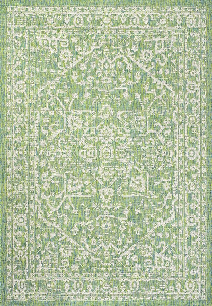 JONATHAN Y Boho Medallion Indoor Outdoor Area Rug 4X6 Cream/Green, Malta Textured Weave for Backyard, Patio, Porch, Easy-Cleaning, High Traffic, Pet-Friendly, Non-Shedding (SMB104F-4)