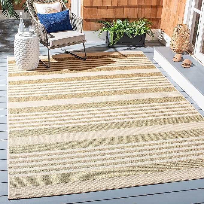 SAFAVIEH Washable Rug Outdoor Courtyard Collection - 4' Square, Brown & Bone, Non-Shedding & Easy Cleaning, Ideal for Patio, Backyard, Mudroom (CY6062-242)