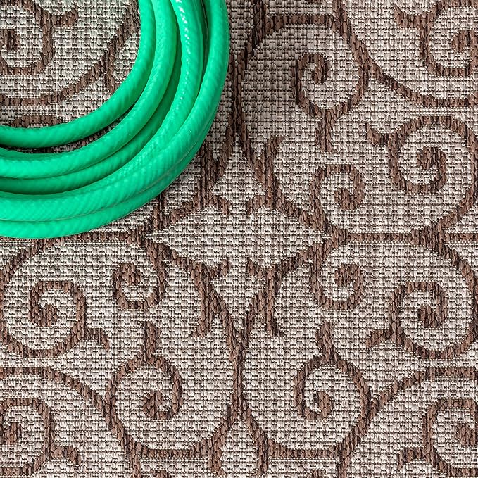 JONATHAN Y Vintage Filigree Indoor Outdoor Runner Rug 2X10 Taupe/Espresso, Madrid Textured Weave for Backyard, Patio, Porch, Easy-Cleaning, High Traffic, Pet-Friendly, Non-Shedding (SMB107C-210)