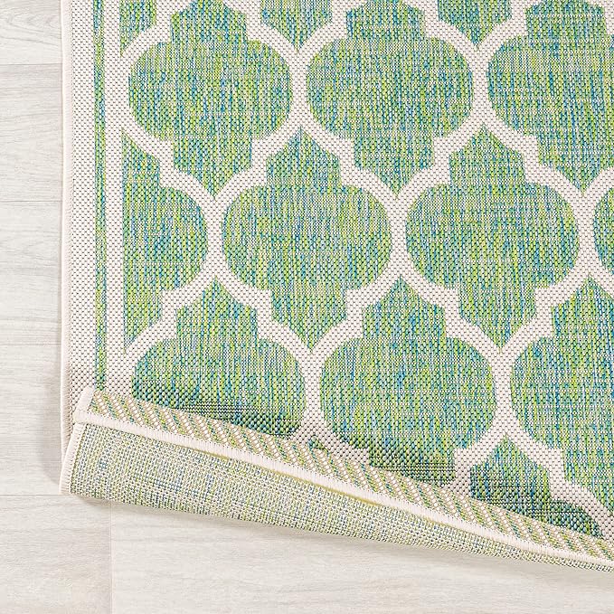 JONATHAN Y Moroccan Trellis Indoor Outdoor Runner Rug 2X8 Cream/Green, Trebol Textured Weave for Backyard, Patio, Porch, Easy-Cleaning, High Traffic, Pet-Friendly, Non-Shedding (SMB109I-28)