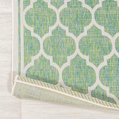JONATHAN Y Moroccan Trellis Indoor Outdoor Runner Rug 2X8 Cream/Green, Trebol Textured Weave for Backyard, Patio, Porch, Easy-Cleaning, High Traffic, Pet-Friendly, Non-Shedding (SMB109I-28)
