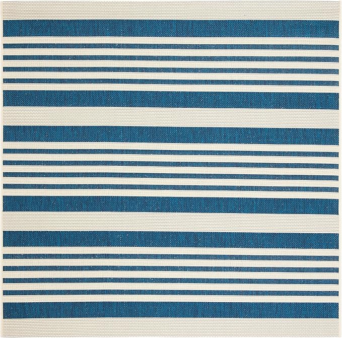 SAFAVIEH Washable Rug Outdoor Courtyard Collection - 5'3" Square, Navy & Beige, Non-Shedding & Easy Cleaning, Ideal for Patio, Backyard, Mudroom (CY6062-268)