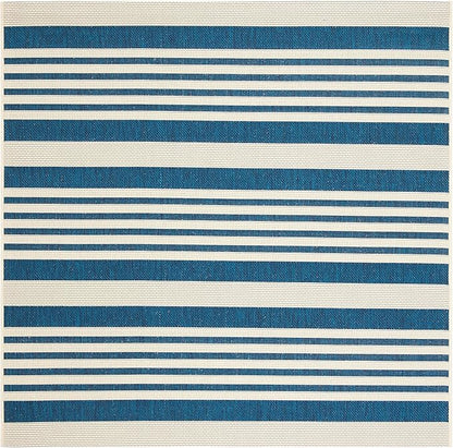 SAFAVIEH Washable Rug Outdoor Courtyard Collection - 5'3" Square, Navy & Beige, Non-Shedding & Easy Cleaning, Ideal for Patio, Backyard, Mudroom (CY6062-268)