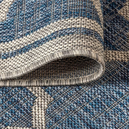 JONATHAN Y Moroccan Trellis Indoor Outdoor Square Area Rug 5X5 Navy/Gray, Trebol Textured Weave for Backyard, Patio, Porch, Easy-Cleaning, High Traffic, Pet-Friendly, Non-Shedding (SMB109D-5SQ)