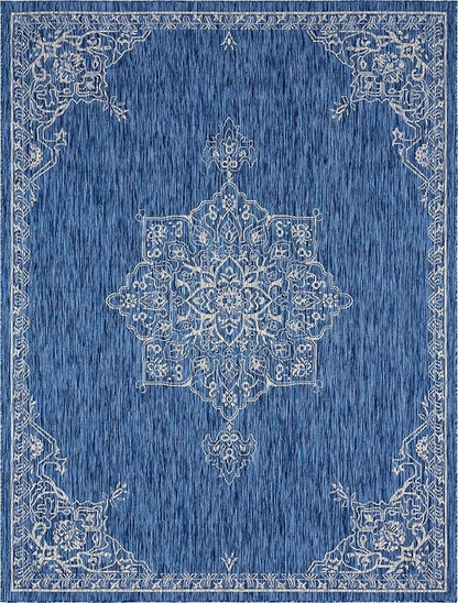 Unique Loom Outdoor Traditional Collection Area Rug - Antique (9' x 12' Rectangle, Blue/ Gray)