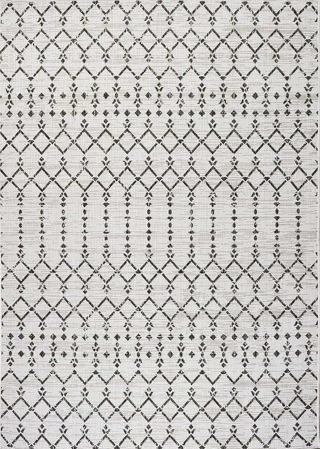 JONATHAN Y Moroccan Geometric Indoor Outdoor Area Rug 5X8 Cream/Black, Ourika Textured Weave for Backyard, Patio, Porch, Easy-Cleaning, High Traffic, Pet-Friendly, Non-Shedding (SMB108I-5)