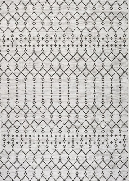 JONATHAN Y Moroccan Geometric Indoor Outdoor Area Rug 5X8 Cream/Black, Ourika Textured Weave for Backyard, Patio, Porch, Easy-Cleaning, High Traffic, Pet-Friendly, Non-Shedding (SMB108I-5)