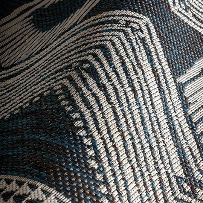nuLOOM 5' x 8' Outdoor Tribal Geometric Area Rug, Stain Resistant, Weather Resistant, High Traffic, Patio, Balcony, Outside, Ranya Turquoise