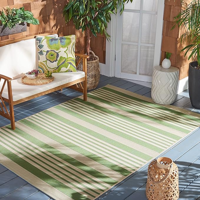 SAFAVIEH Washable Rug Outdoor Courtyard Collection - 2'7" x 5', Green & Beige, Non-Shedding & Easy Cleaning, Ideal for Patio, Backyard, Mudroom (CY6062-244)
