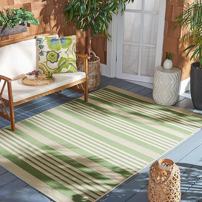 SAFAVIEH Washable Rug Outdoor Courtyard Collection - 2'7" x 5', Green & Beige, Non-Shedding & Easy Cleaning, Ideal for Patio, Backyard, Mudroom (CY6062-244)