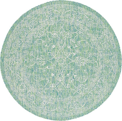 SAFAVIEH Washable Rug Outdoor Courtyard Collection - 7'10" Round, Green & Ivory, Non-Shedding & Easy Cleaning, Ideal for Patio, Backyard, Mudroom (CY8680-55721)