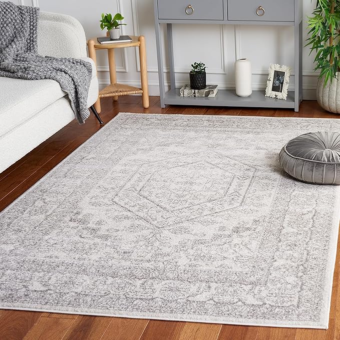 SAFAVIEH Adirondack Collection Accent Rug - 4' x 6', Ivory & Silver, Oriental Medallion Design, Non-Shedding & Easy Care, Ideal for High Traffic Areas in Entryway, Living Room, Bedroom (ADR108B)