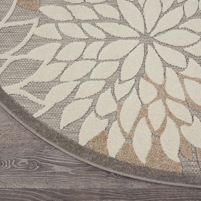 Nourison Aloha Indoor/Outdoor Area Rug 7’10”, Natural, Round Tropical Botanical Easy -Cleaning Non Shedding Bed Room Living Room Dining Room Deck Backyard Patio
