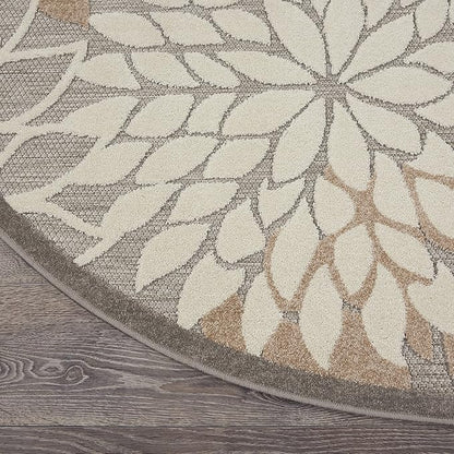 Nourison Aloha Indoor/Outdoor Area Rug 7’10”, Natural, Round Tropical Botanical Easy -Cleaning Non Shedding Bed Room Living Room Dining Room Deck Backyard Patio
