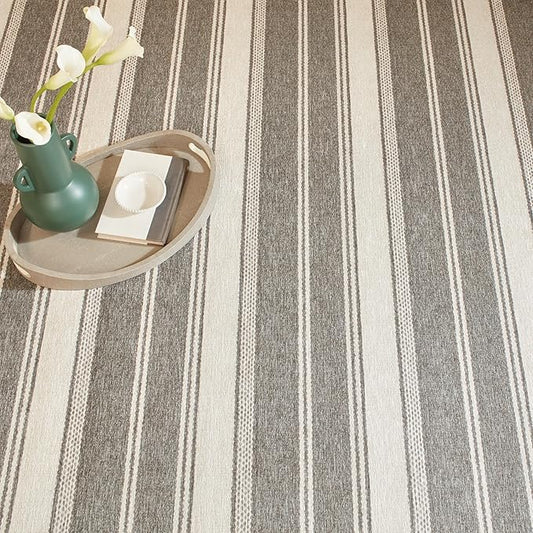 Dash & Albert Bowman Stripe Grey Machine Washable Rug, 7.5 X 9.5 Feet, Grey Stripe Pattern - Premium Luxury Hotel Quality Soft Breathable Hypoallergenic Machine Washable Easy Care All Season