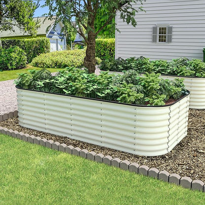 MUPATER 24''H Raised Garden Bed, Galvanized Raised Garden Bed with 3 Aluminum Support Rods, 8x4FT Modular Raised Planter Box Outdoor for Vegetables, Mutli in 1 Metal Garden Bed, Beige