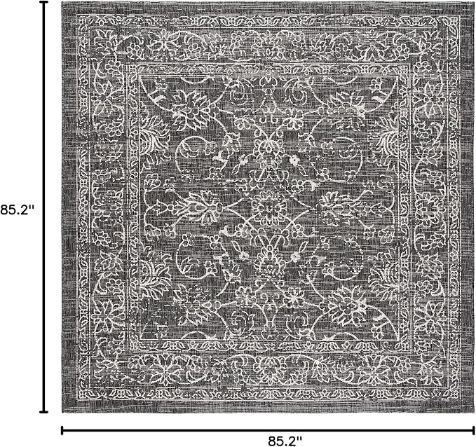 SAFAVIEH Washable Rug Outdoor Courtyard Collection - 7'10" Square, Black & Ivory, Non-Shedding & Easy Cleaning, Ideal for Patio, Backyard, Mudroom (CY8680-36621)