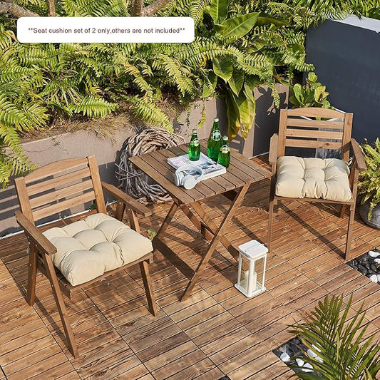 ARTPLANT Outdoor Dinning Seat Pads Cushions with Tie 19"x19"x4",Square Wicker Outdoor Tufted Chair Cushion,Set of 2,Beige