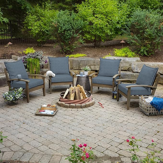 Arden Olefin Outdoor Foam Deep Seat Cushion Set, 24x24, Premium High-Density Foam, Never Flattens, Weather-Proof for Patio Chair Sofa Couch, Denim Alair