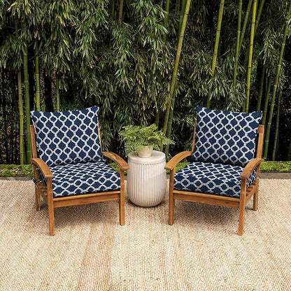 Arden earthFIBER Outdoor Deep Seat Cushion Set, 24 x 24, Rain-Proof, Fade Resistant, Deep Seat Bottom and Back Cushion for Chair, Sofa Sapphire Blue Garden Trellis