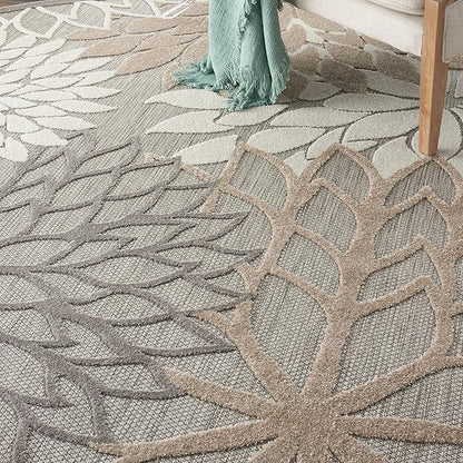 Nourison Aloha Indoor/Outdoor Area Rug 7’10”, Natural, Round Tropical Botanical Easy -Cleaning Non Shedding Bed Room Living Room Dining Room Deck Backyard Patio