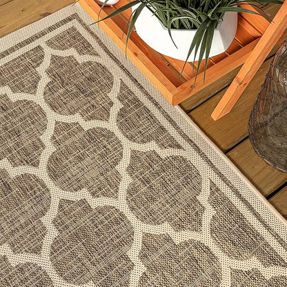 JONATHAN Y Moroccan Trellis Indoor Outdoor Area Rug 10X14 Brown/Beige, Trebol Textured Weave for Backyard, Patio, Porch, Easy-Cleaning, High Traffic, Pet-Friendly, Non-Shedding (SMB109A-14)
