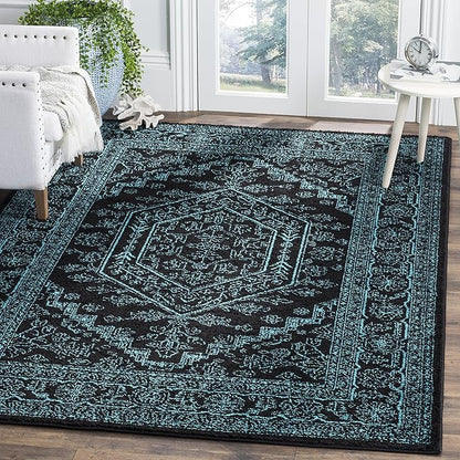 SAFAVIEH Adirondack Collection Area Rug - 6' Square, Black & Teal, Oriental Medallion Design, Non-Shedding & Easy Care, Ideal for High Traffic Areas in Living Room, Bedroom (ADR108K)
