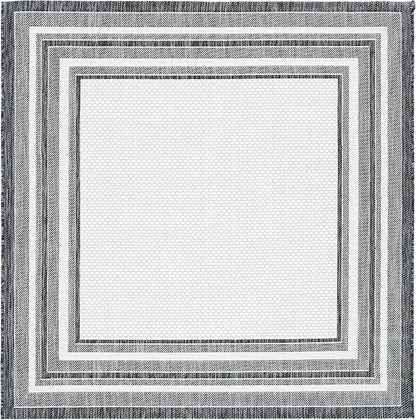SAFAVIEH Washable Rug Outdoor Courtyard Collection - 5'3" Square, Ivory & Black, Non-Shedding & Easy Cleaning, Ideal for Patio, Backyard, Mudroom (CY8475-53712)