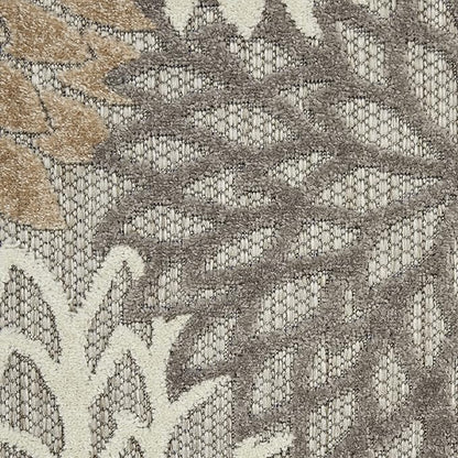 Nourison Aloha Indoor/Outdoor Area Rug 7’10”, Natural, Round Tropical Botanical Easy -Cleaning Non Shedding Bed Room Living Room Dining Room Deck Backyard Patio