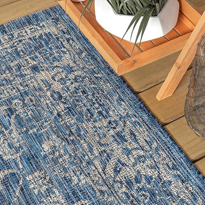 JONATHAN Y Weave Floral Indoor Outdoor Square Area Rug 5X5 Navy/Gray, Tela Bohemian Textured for Backyard, Patio, Porch, Easy-Cleaning, High Traffic, Pet-Friendly, Non-Shedding (SMB100B-5SQ)