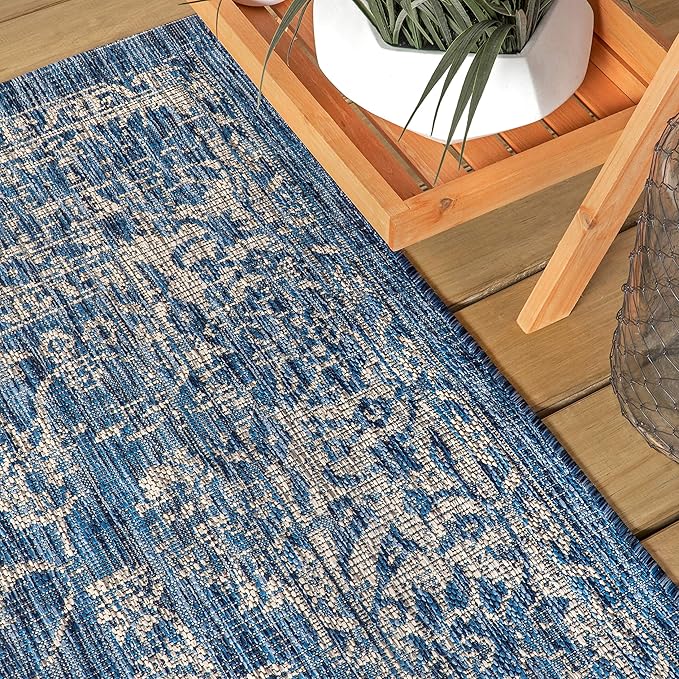 JONATHAN Y Weave Floral Indoor Outdoor Area Rug 6X9 Navy/Gray, Tela Bohemian Textured for Backyard, Patio, Porch, Easy-Cleaning, High Traffic, Pet-Friendly, Non-Shedding (SMB100B-6)