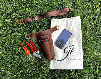 Garden Tool Belt, Handmade Premium Leather with Pouches Pockets Holster for Women & Men, Gardeners, Florists, Electrician, Carpenter, Farmer, Landscaper