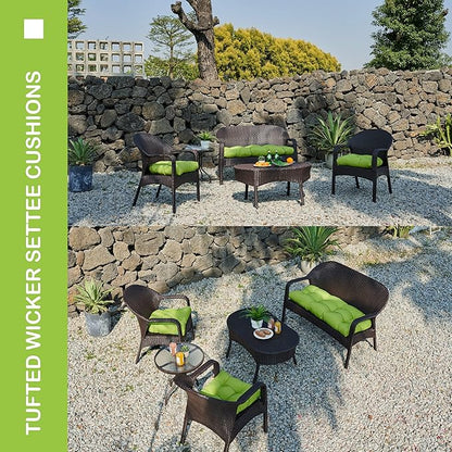 Outdoor/Indoor All Weather Tufted Wicker Chair Cushions of 3 Pieces, 1 Loveseat and 2 U-Shape Waterproof Cushions for Patio Furniture,Wicker Loveseat,Bench-Lime Green