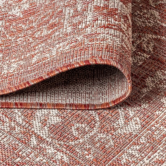 JONATHAN Y Weave Floral Indoor Outdoor Runner Rug 2X8 Red/Taupe, Tela Bohemian Textured for Backyard, Patio, Porch, Easy-Cleaning, High Traffic, Pet-Friendly, Non-Shedding (SMB100A-28)