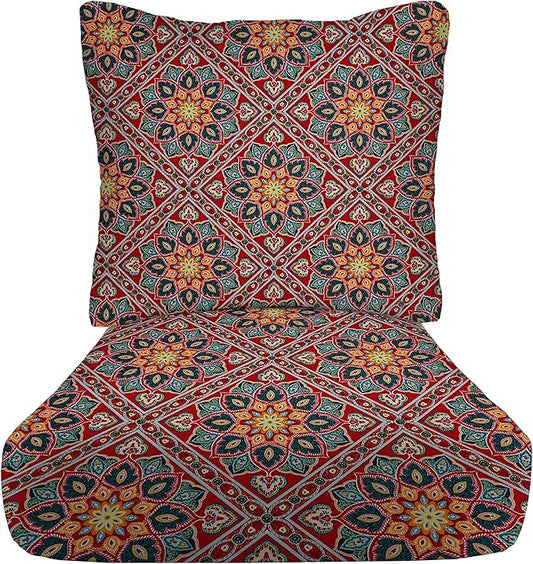 RSH DECOR Deep Seating Cushion with Pillow Back | 24” x 23” Seat | Water and Fade-Resistant Spun Fabric | Outdoor Chair Cushion Set for Patio Furniture | Medlo Sonoma