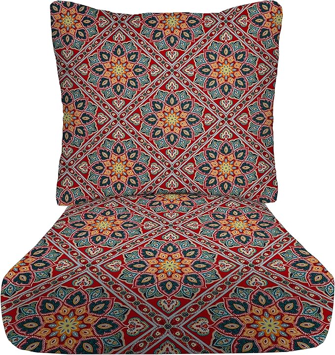 RSH DECOR Deep Seating Cushion with Pillow Back | 23.5” x 25” Seat | Water and Fade-Resistant Spun Fabric | Outdoor Chair Cushion Set for Patio Furniture | Medlo Sonoma