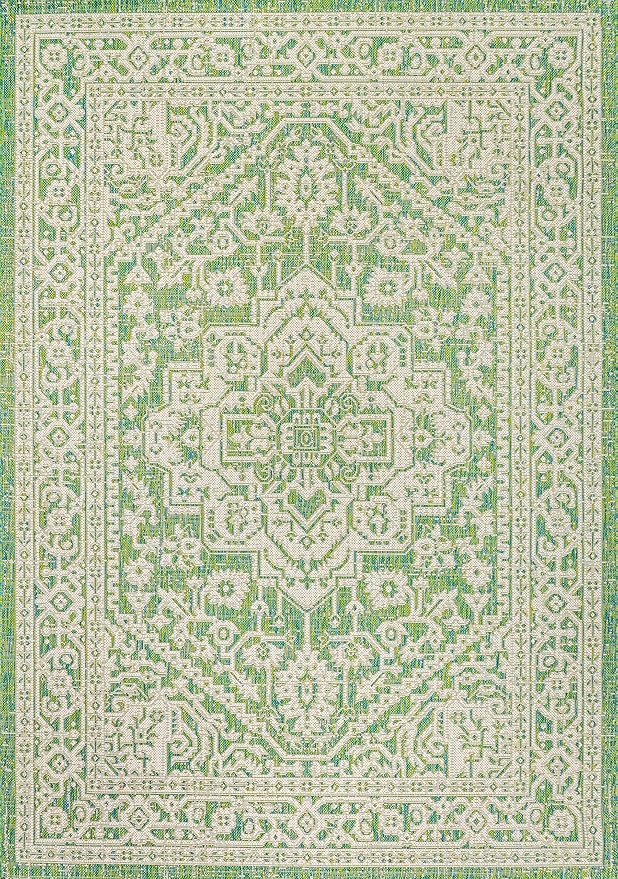 JONATHAN Y Medallion Weave Indoor Outdoor Area Rug 8X10 Cream/Green, Sinjuri Textured for Backyard, Patio, Porch, Easy-Cleaning, High Traffic, Pet-Friendly, Non-Shedding (SMB101H-8)