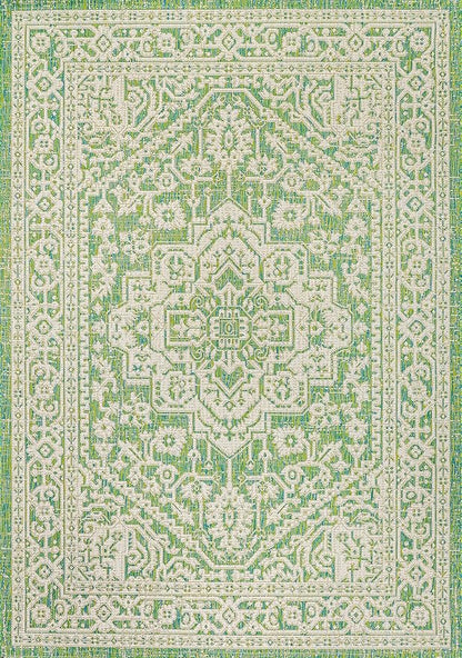 JONATHAN Y Medallion Weave Indoor Outdoor Area Rug 8X10 Cream/Green, Sinjuri Textured for Backyard, Patio, Porch, Easy-Cleaning, High Traffic, Pet-Friendly, Non-Shedding (SMB101H-8)